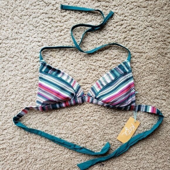 Kona Sol Teal Traingle Halter Bikini Top NWT Small - Picture 2 of 6